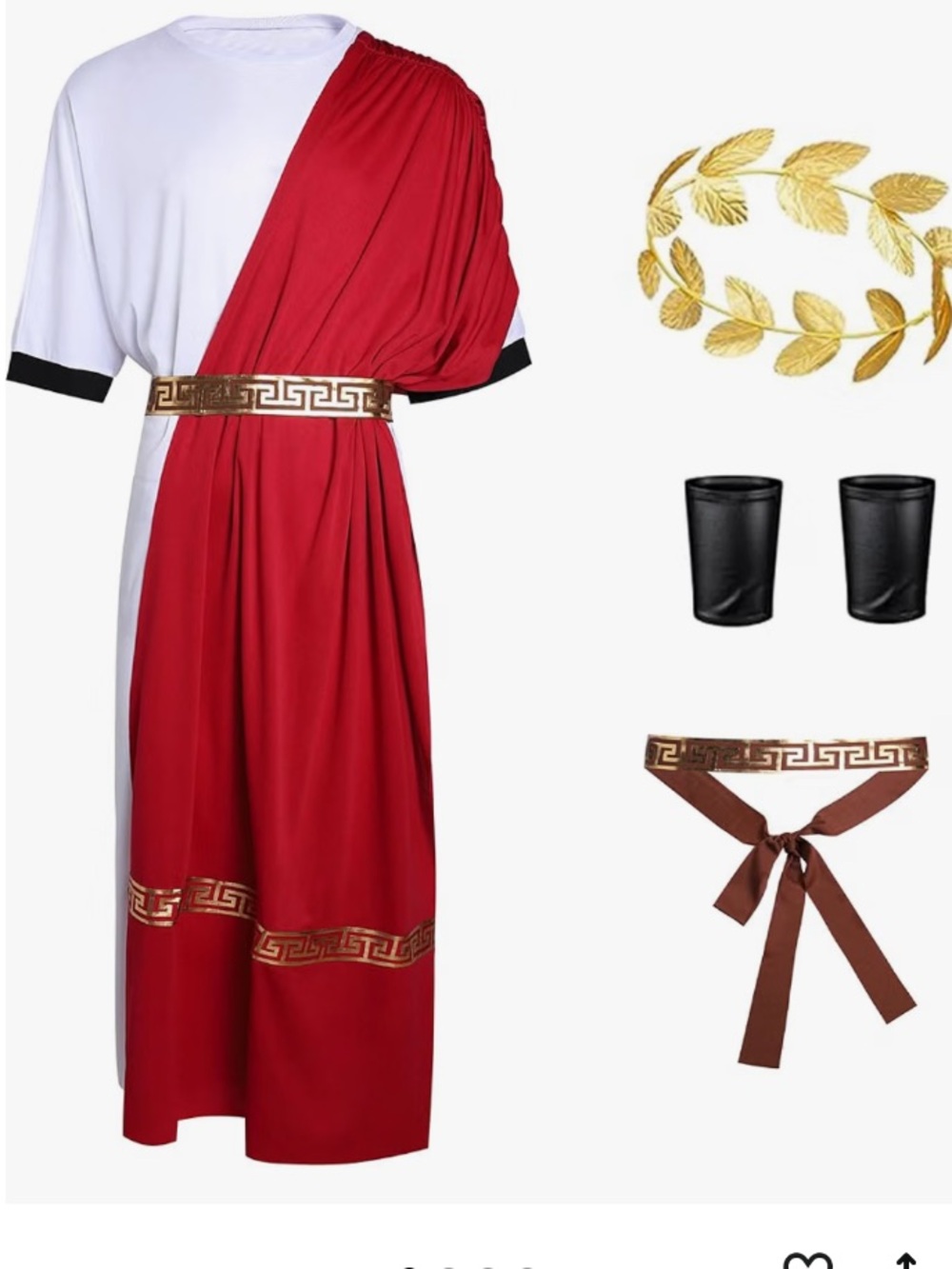 Roman Toga Costume with Red Sash and Gold Laurel